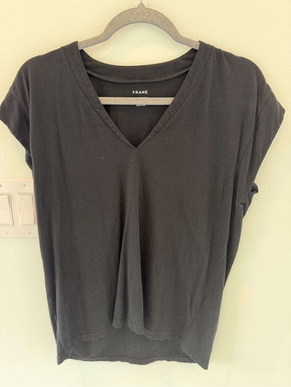 Frame Denim Black V-Neck Short Sleeve Tee